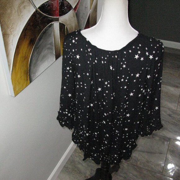 GAP Black/White Star Pull Over 3/4 Sleeve Blouse Size Medium - Picture 4 of 5